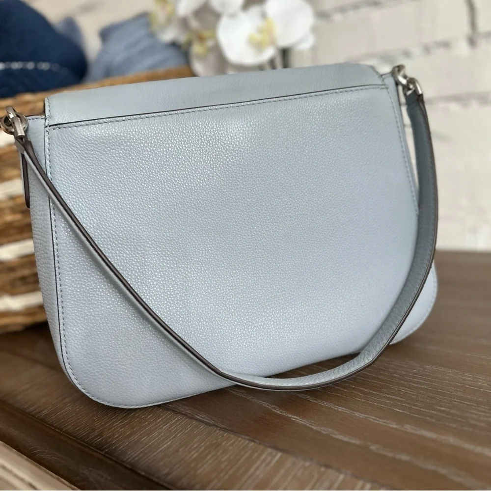 EUC $359 Kate Spade Jackson Medium Flap Shoulder Bag (Frosted Blue with Silver) - Picture 5 of 13